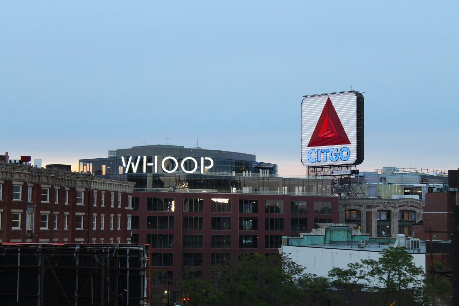 a large building with a sign on it